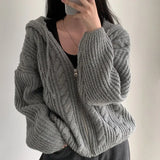 Cable Knit Oversized Zip Up Hooded Cardigan-Outfit