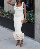 Fongt Autumn And Winter Hand-Woven Jasmine Rope Shoulder Strap Bag Hip Tuxedo Dress Tweed Long Dress LX0104