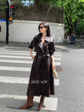 Fongt Xixi 2025 Autumn New White Label Simple With Long-Sleeved Leather Coat Loose With Wind Coat 86075