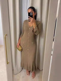 Fongt 2025 Long-Sleeved Dress With Slim Skinny Knitted Long-Sleeved Dress