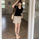 Slim Short-Sleeved Sweater Women's Spring And Summer New Thin Medium-Sleeved T-Shirt Five-Cent Sleeve