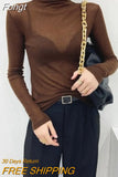 Y2K Fashion Solid Turtleneck T Shirt Women Harajuku Sexy See Through Long Sleeve Tee Slim All-match Basic Pullover