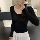 Sugar Fruit Color Knit Blouse Women's 2024 Spring And Autumn New Macaron Slim Long-Sleeved T-Shirt Bottom