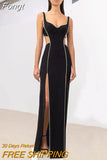 2023 Women's Sexy V-neck Sleeveless Hollow out Black Diamond Split Length Bandage Dress Elegant Celebrity Party