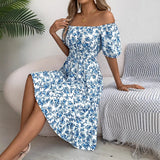 Shooting 2025 Spring And Summer Broken Flower Collar Short Sleeves To Close The Waist Lotus Leaf Side A Dress Women's