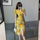 Fongt Style French Retro Floral Snowy Dress Women's Summer New Sanya Beach Irregular Dress