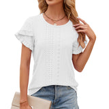 2024 New Round Collar Solid Color Petals Short-Sleeved Casual T-Shirt-Outfit