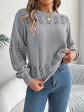 Wind Shooting Autumn And Winter Casual Pure Color Hollow Lantern Sleeve Sweater Women's