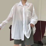 Casual Shirt For Women Lapel Collar Long Sleeve Minimalist One Size Loose Shirts Female 2020 Summer Clothes