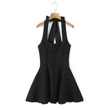 Fongt Style Collar Slings Waist Retro Skirt Dress Party Wide Swing Spliced Hanging Neck Miniskirt