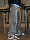 Men's Lightning Embroidered Straight Jeans-Outfit