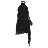 Fongt Summer Women's Solid Color Slim Street Fashion Neck Sexy Backless Dress-Outfit