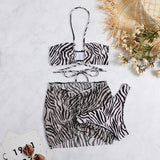 2023 New Striped Print Drawstring With Three-Piece Swimsuit Bikini