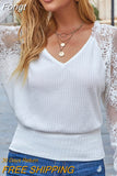 Backless Women Lace Blouse V Neck Long Sleeve Lace Stitching Shirts Sweet Spring Elegant White Woman Blouses Top
