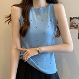 Fongt Atmospheric Wave Point Retro Sleeveless Knitted Summer Collar Vest Top New Design Sling