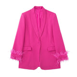 Spring Style Feather Straight Suit Jacket 8216707 High Waist Trousers 8470707-Outfit