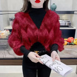 Tassel Korean Blouse Autumn Winter Fake Two Pieces Patchwork Women's Clothing Solid Color Casual Half High Collar Shirt-Outfit