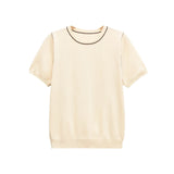 Fongt Homemade New Women's Classic Bingbian Short-Sleeved Knitted Knitting Top 3390008
