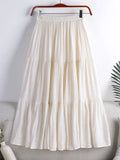 Linen Casual Elastic Waist A-LINE Long Skirts for Women Fashion 2023 LOOSE Splice Solid Vintage Harajuku Black