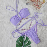 Fongt Crystal Diamond Bikini Hanging Neck Cross Strap Split Body Women's Swimsuit Beach Vacation Swimsuit New