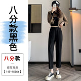 Grey Suit Pants Female Autumn New Ice Silk Pants Hanging Feeling Show Thin Harun Nine Points Casual Straight Tube Smoke Pipe Pants-Outfit