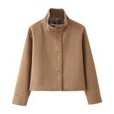 Fongt Women's Autumn New Fashion Asymmetric Blending Short Loose Coat Coat