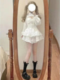 Kawaii Lolita Dress Women Elegant Sweet Lace Ruffles White Strap Dresses Sexy Korean Fashion Birthday Party Fairy Dress-Outfit