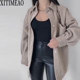 2021 New Autumn Winter Fashion Woolen Coat Women Loose Shirt Coat Casual Solid Ladies Coat Solid Lapel