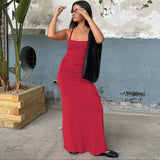 Contrast Spaghetti Strap Bodycon Maxi Dress-Outfit