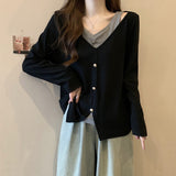Fongt Size Fat Mm Cover Belly Autumn Women's T-Shirt Inside The Design Feeling False Two Long Sleeve Bottom Shirt Cover Flesh Show Thin Top-Outfit