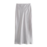 Spring Satin Texture Blouse 2451305 Knot Flute Skirt 2448305-Outfit
