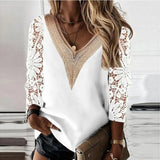 Elegant Lace Stitching Women Blouse Long Sleeve Tops Spring Hollow Out Vintage Shirt Casual Loose Clothes Blusas