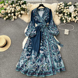 Fongt Early Spring New French High-End Feel One-Sape-Style T-Shirt With Belt-Print Dress Women's Light Luxury Elegant Long Dress