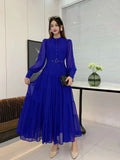 Fongt New V-Neck Single-Drenchee Chiffon French Retro Dress Thin A-Character Long Dress Women's Bubble Cuff