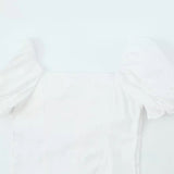 New French Vintage Design Pleated Square Collar Bubble Sleeve Shirt-Outfit