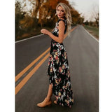 Cover Up BOHO Holiday Beach Dress Ladies Party Maxi Sleeveless Backless Vintage Split Black White Floral Printed