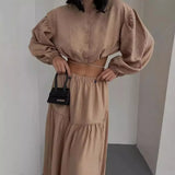 Fongt New With Long-Sleeved Top Folded Open Skirt Suit