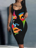 New Halter Belt Buttocks Printed Fashion Plus Size Dress-Outfit