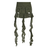 Fongt Fold Irregular Design Sense Low Waist Solid Color Net Gauze Skirt New Y2K Hot Girls Wear-Outfit
