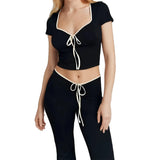 Fongt 2024 Fashion Suit New Women's Sexy Sweet Hot Girl Short Top Draw Rope Wide Leg Pants Fashion