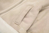 Beige Fur Lining Turn-Down Collar Biker Jacket-Outfit