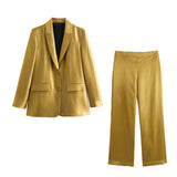 Early Spring, The New Gold Straight-Cut Suit Jacket 8753599 Vertical Trousers Suit-Outfit
