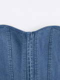 Tie Back Denim Bandeau Corset Top-Outfit
