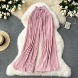 Fongt Wear High-Rise Straps With A Hundred Laps Of Casual Pants Women Micro-Fat Large Size Showing Lean Meat Hangings Wide Legs Of Hundreds Of Folded Trousers