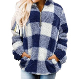 Fongt Autumn And Winter Explosion Coat Loosely Thick Lattice High-Necked Plush Coat Coat Woman