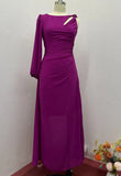 Fongt 2024 New Solid Color Fashion Diagonal Collar Rotator Sleeve Slim Temperament Dress-Outfit