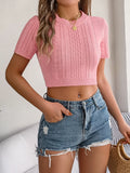 Fongt Shooting 2025 Spring And Summer Leisure Mahjong Short-Sleeved Knitted Jersey Holiday Short Umbilly Tops Women's Clothing