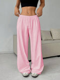 Fongt Women's Solid-Colored Trousers With Tight Belts With Wide-Legged Casual