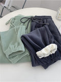 Korean Fashion Solid Fleece Jogging Sweatpants Women Harajuku Casual Wide Leg Tracksuit Oversize Baggy Winter Sports Pants 703-1-Outfit