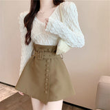 Fongt One Piece Type Button High Waist Show Thin Half Skirt Female Design Sense Small Temperament Small Waist A Word Skirt-Outfit